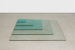Robert Smithson Untitled, 1967 Glass, five elements 60 x 60 inches (152.4 x 152.4 cm) Private Collection &copy; 2023 Robert Smithson / Licensed by VAGA at Artists Rights Society (ARS), NY