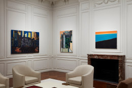 Works by Yvonne Jacquette, Wayne Thiebaud, and Matthew Wong on view in&nbsp;Unnatural Nature: Post-Pop Landscapes,&nbsp;on view in the New York gallery April 21 - June 10, 2022.  Installation view by Kent Pell.