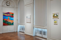 Works by Daniel Heidkamp, Isca Greenfield-Sanders, and Maureen Gallace on view in&nbsp;Unnatural Nature: Post-Pop Landscapes,&nbsp;on view in the New York gallery April 21 - June 10, 2022.  Installation view by Kent Pell.