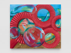 Painting by Jessica Westhafer with close up of red bubble wands at the beach