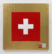 swiss flag painting with gold leaf