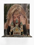 Trey Abdella, Sunday, 2022, Acrylic, orthodontic model, epoxy clay, sawdust, resin, miniature figures, and ceramic church on canvas wrapped panel; 20 x 16 x 11 1/2 inches (50.8 x 40.6 x 29.2 cm) &copy; Trey Abdella; Photo by Argenis Apolinario;&nbsp;Courtesy the artist and Vito Schnabel Gallery