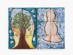 Lola Montes ceramic wall work featuring bell and tree