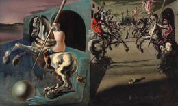 Salvador Dali Chevaliers en parade (Knights on Parade), 1942. Depicts two surreal rival images of hostile horse and knight scenes