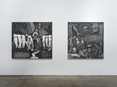 installation view in a gallery of Stefan Bondell paintings