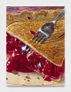 Trey Abdella painting of cherry pie close up with a fork. The tine of the fork is shining.