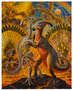 Painting of two dinosaurs dancing by Thomas Woodruff