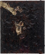 Julian&nbsp;Schnabel,&nbsp;Number 3 (Self Portrait of Caravaggio as Goliath, Michelangelo Merisi), 2020,&nbsp;Oil, plates, and bondo on wood,&nbsp;72 x 60 inches (182.9 x 152.4 cm)&nbsp;&copy;&nbsp;Julian Schnabel; Photo by Tom Powel Imaging; Courtesy the artist and Vito Schnabel Gallery