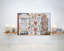 Installation view of Zachary Armstrong: New Work featuring painting, sewing machine sculpture, and lamps by Zachary Armstrong