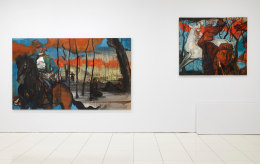 Installation view, Chaz Guest: Memories of Warriors, Vito Schnabel Gallery, New York, NY, 2022; Artworks &copy; Chaz Guest; Photo by Argenis Apolinario; Courtesy the artist and Vito Schnabel Gallery