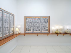 Installation view of Zachary Armstrong: New Work featuring paintings and lamps by Zachary Armstrong