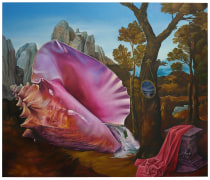 a painting of a shell in a Renaissance landscape