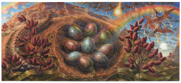 nest of multicolored dinosaur eggs