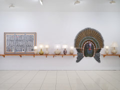 Installation view of Zachary Armstrong: New Work featuring painting, turkey sculpture, and lamps by Zachary Armstrong