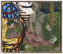 A painting by Markus L&uuml;pertz depicting a figure seated in an abstract outdoor setting
