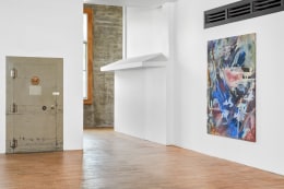 Installation view of Mariana Oushiro Paintings in a post office