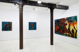 Installation view, Chaz Guest: Memories of Warriors, Vito Schnabel Gallery, New York, NY, 2022; Artworks &copy; Chaz Guest; Photo by Argenis Apolinario; Courtesy the artist and Vito Schnabel Gallery