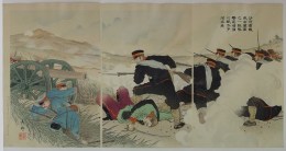 Takahashi Biho (Yoshikuni), (act. 1904-05), The Battle of Shaho River (near Liaoyang Manchuria), Russo-Japanese War, 1904, Oban triptych, Japanese ukiyoe, Japanese ukiyo-e, Japanese woodblock print, Japanese hanga, Japanese Meiji hanga