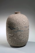 Rare&nbsp;neriage (marbleized) columnar vessel with small raised mouth and sand-blasted texture, 1973
