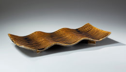 Undulating rectangular platter with carved horizontal linear stripes, 2012