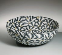 White, black, gray and yellow large neriage (marbleized) bowl, 1989