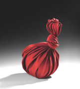 Red sculpture in the shape of a furoshiki (wrapping cloth)-wrapped round vessel&nbsp;, 2020