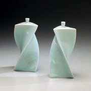 Yagi Akira, Japanese celadon porcelain, Japanese seiji, Japanese glazed porcelain, 2011, Japanese twisted triangular forms
