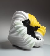 Biomorphic sculpture in the form of a sea flower with glazes in white, yellow and black, 2022