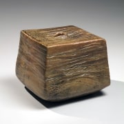 Ash-glazed square vessel with carved striated pattern