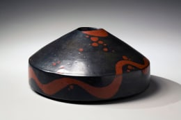 Flattened round vessel with conical top and black&nbsp;and red iron glaze, 2007