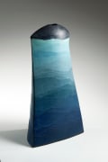 Tall, rectangular blue and green vase with black-glazed top, 2004