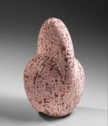 Pink and red abstract sculpture decorated with abstract patterning, 2021