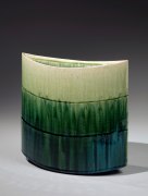 Gradated copper-green-glazed rectangular crescent-shaped standing vessel, 2018
