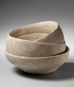 Sakiyama Takayuki, Round banded double-walled vessel with incised linear design on cascading folds, 2012, Japanese contemporary ceramics, Japanese sculpture