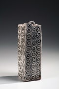 Square standing vase with trailing slip decoration of circular pattern