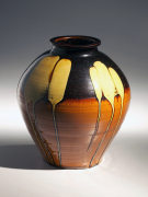 Kawai, Kanjiro, Kawai Kanjiro, tetsuyu, iron, glazed, stoneware, ceramic, Japanese, modern, antique, ceramics, 1930, yellow, drips, brown, orange, iron-glazed