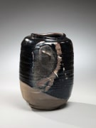 Standing oval flattened two-toned vessel with iron glaze&nbsp;, Glazed stoneware