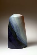 Standing flattened vessel with diagonal bands of color clays in gradated hues, 2012