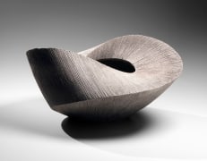 Large twisting, horizontal vessel with banded collar and metal file-impressed surface, 2016