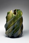 Kato, Yasukage, Kato Yasukage, Japanese, ceramics, contemporary, oribe, green, glazed, glazed stoneware, stoneware, vessel, vase, twisting, diagonal, 2007