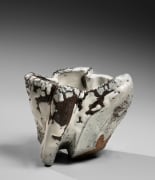 Hagi style sculptural teabowl with unctuous crawling white glaze, inspired by a mountain form, 2021&nbsp;&nbsp;