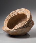 Rounded wide-mouthed double-walled swirling vessel with slanted side and incised linear patterning, 2013