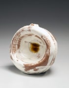 Concave mold cast white glazed vase with brushed paint effect and center amber glass-glazed pool&nbsp;, 1960s