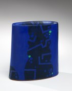 Deep blue flattened vase titled Sōshū; &quot;Dune Surrounded by Blue Water&quot;, 2012