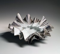 Low sculptural shell-shaped vessel standing on four spiked feet&nbsp;, 1995-6