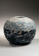 Large globular neriage (marbleized) vase with rough surface and colored-clay inlays titled, &ldquo;Himalaya&rdquo;, 1985