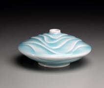 Low, round flower vessel with celadon glaze, ca. 2007