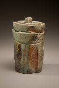 Fujioka Shuhei (b. 1947), Lidded, columnar water storage jar with carved surface