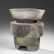 Footed, three-part, tiered jar with floating, flared mouth