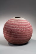 Globular marbleized (neriage) large tsubo (vessel) with rough layers of colored clays, 1981